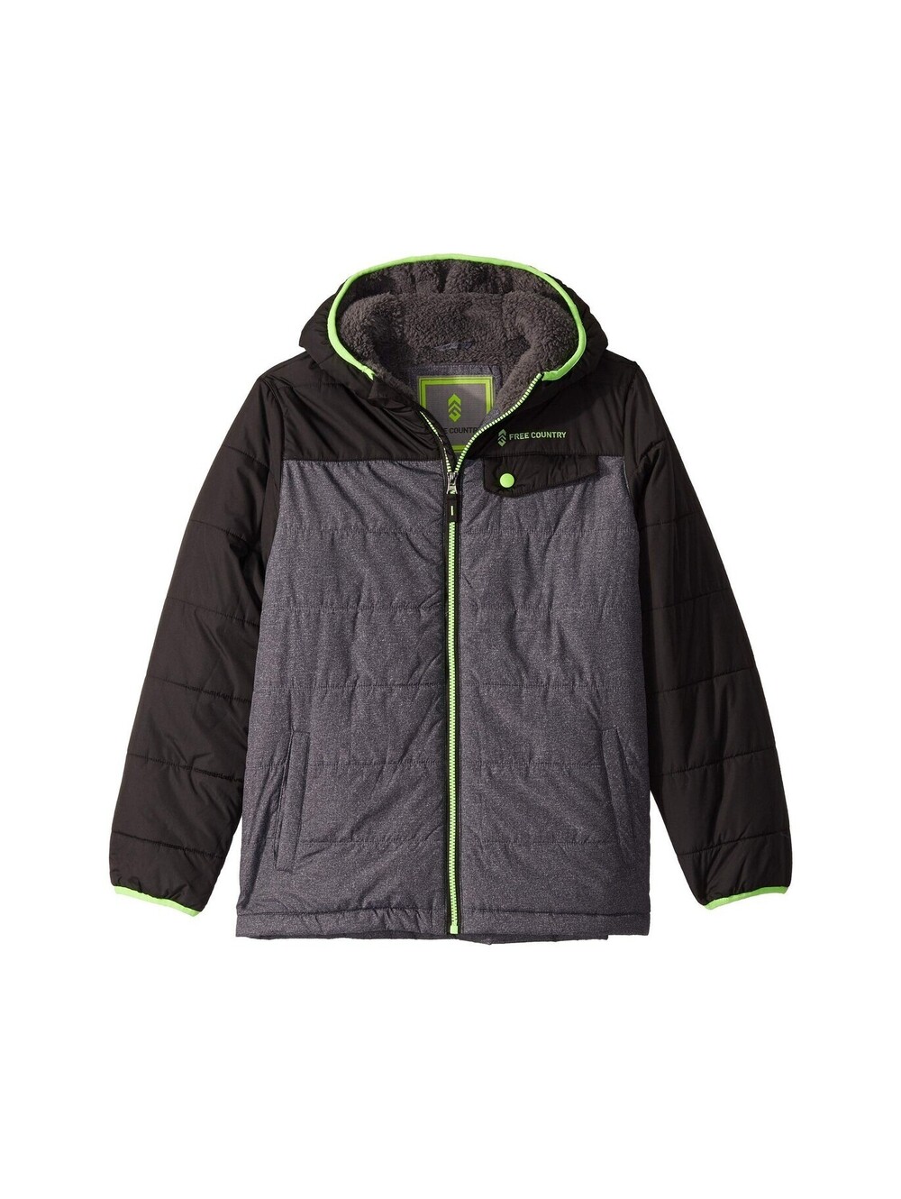 Free Country Boy's Puffer Jacket with Sherpa Lining (Big Kids) Black MD 10-12